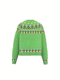 Maribel | Fair Isle Knit Cardigan in Green