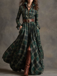 Harriet | Belted Shirt Dress in Green
