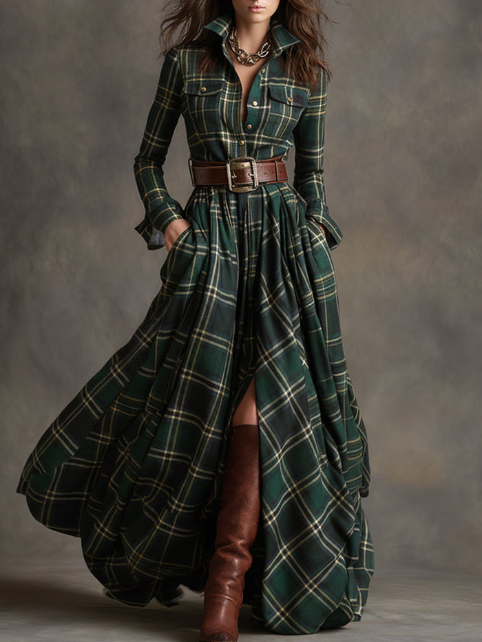 Harriet | Belted Shirt Dress in Green