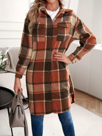 Elowen | Women's Longline Coat with Check Pattern and Soft Drape