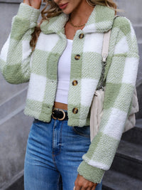 Georgina | Women's Cropped Jacket with Check Pattern and Button Front