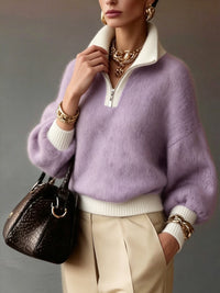 Sylvie | Relaxed Half-Zip Sweater in Lavender