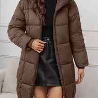 Miriam | Hooded Longline Puffer Coat in Reddish Brown
