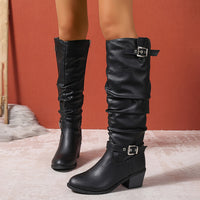 Ffion | Women's Knee High Boots with Slouch Shape and Buckle Detail