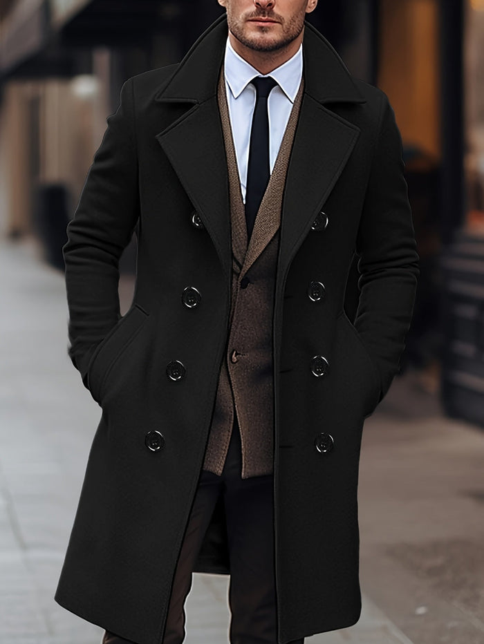 Hugh | Double-Breasted Tailored Overcoat in Black