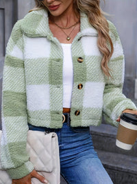 Georgina | Women's Cropped Jacket with Check Pattern and Button Front