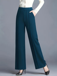 Marlene | High-Waisted Straight-Leg Trousers in Blue Navy
