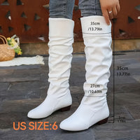 Phoebe | Women's Knee High Boots with Gathered Shaft and Low Heel