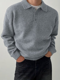 Reid | Men's Knit Jumper with Polo Collar and Cosy Feel