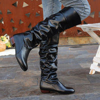 Phoebe | Women's Knee High Boots with Gathered Shaft and Low Heel