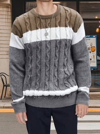 Bradley | Textured Cable-Knit Sweater in Grey and khaki