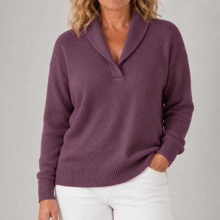 Isabelle | Women's Knit Jumper with Shawl Collar and Relaxed Shape