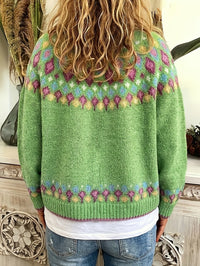 Maribel | Fair Isle Knit Cardigan in Greenish Yellow