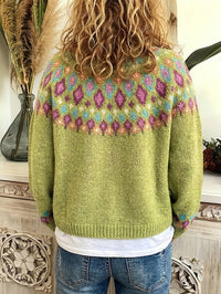 Maribel | Fair Isle Knit Cardigan in Greenish Yellow