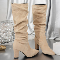 Isolde | Women's Knee High Boots with Block Heel and Gathered Shaft