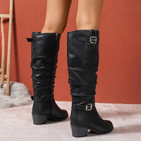 Ffion | Women's Knee High Boots with Slouch Shape and Buckle Detail