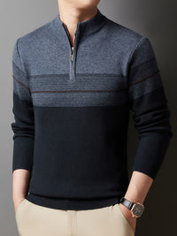 Ambrose | Half-Zip Striped Sweater in Grey