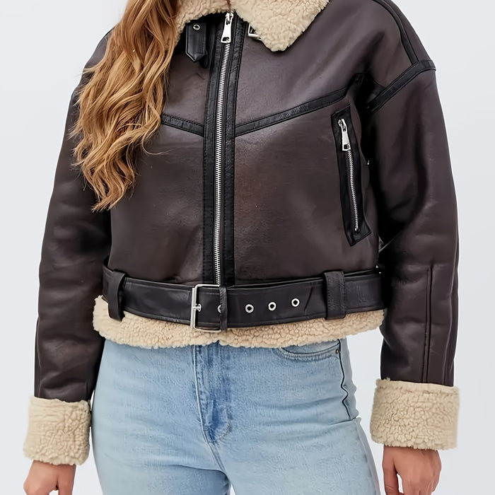 Frances | Belted Aviator Jacket in Coffee Brown