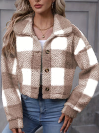 Georgina | Women's Cropped Jacket with Check Pattern and Button Front
