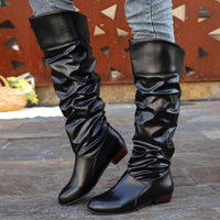 Phoebe | Women's Knee High Boots with Gathered Shaft and Low Heel