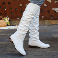 Phoebe | Women's Knee High Boots with Gathered Shaft and Low Heel