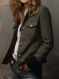 Rachel | Women's Herringbone Jacket with Contrast Trim and Tailored Fit