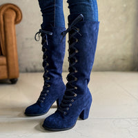 Clarissa | Women's Knee High Boots with Lace Up Front and Chunky Heel