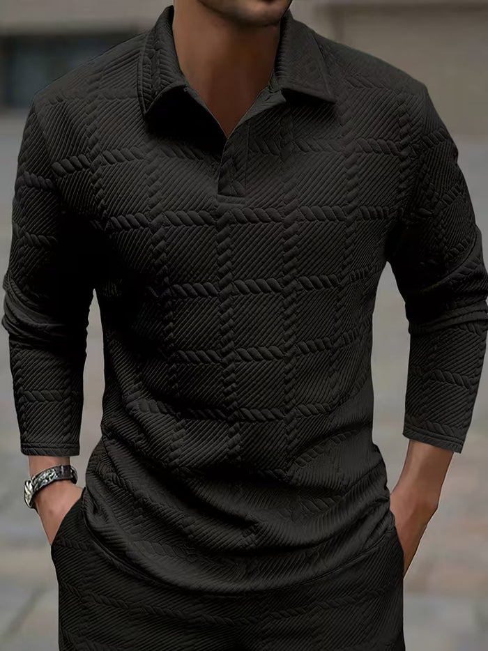 Archer | Classic Knit Jacquard Collar Shirt in White