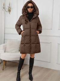 Miriam | Hooded Longline Puffer Coat in Reddish Brown