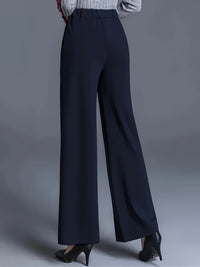 Marlene | High-Waisted Straight-Leg Trousers in Navy Color