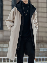 Cornelius | Layered Hooded Longline Coat in Apricot