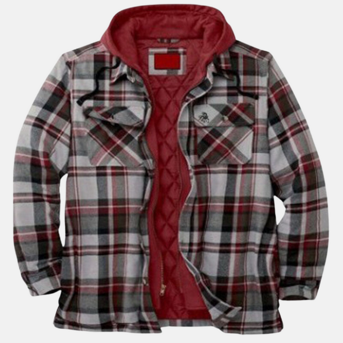 Wesley | Men's Hooded Jacket with Check Pattern and Insulated Lining