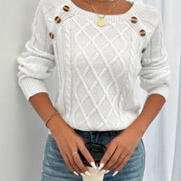 Winifred | Textured Button-Detail Sweater in Khaki