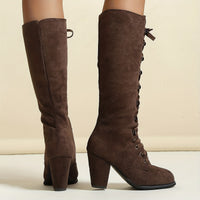 Clarissa | Women's Knee High Boots with Lace Up Front and Chunky Heel