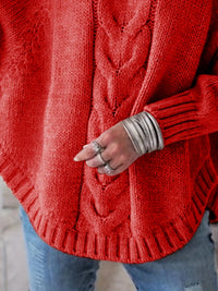 Judith | Cable-Knit High-Neck Sweater in Red