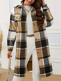 Elowen | Women's Longline Coat with Check Pattern and Soft Drape