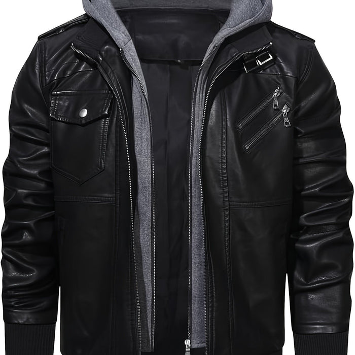 Donovan | Layered Hooded Moto Jacket in Black