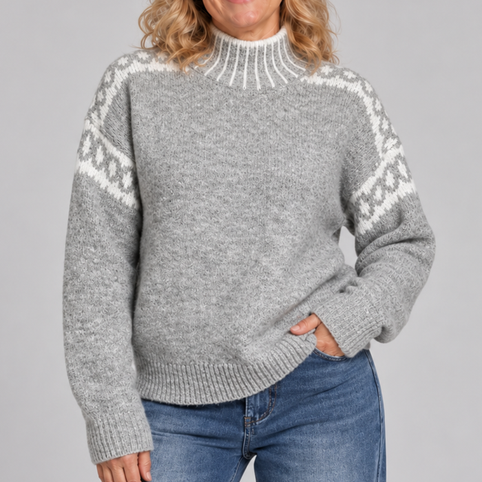 Ellen | Women's Knit Jumper with Nordic Pattern and Mock Neck