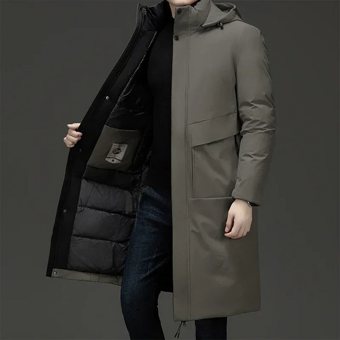 Nash | Hooded Long Winter Coat in Grey