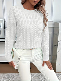 Lorelei | Cable-Knit Round Neck Sweater in Khaki