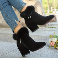 Evelina | Women's Ankle Boots with Block Heel and Trimmed Cuff