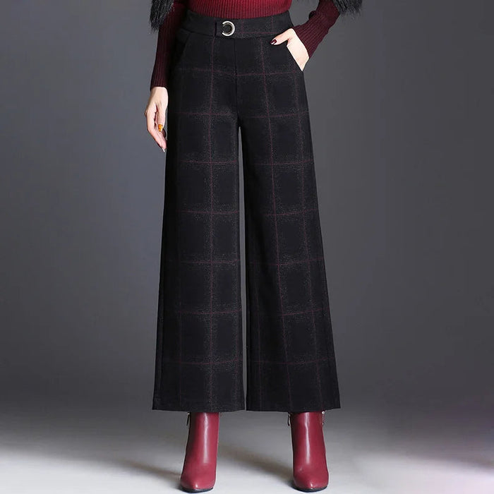 Jenny | Checked Wide-Leg Trousers in Plaid Black