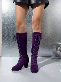 Clarissa | Women's Knee High Boots with Lace Up Front and Chunky Heel