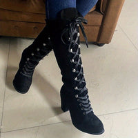 Clarissa | Women's Knee High Boots with Lace Up Front and Chunky Heel