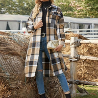 Elowen | Women's Longline Coat with Check Pattern and Soft Drape