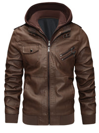 Donovan | Layered Hooded Moto Jacket in Coffee Brown
