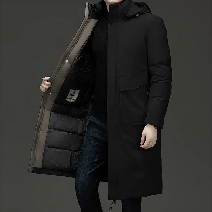 Nash | Hooded Long Winter Coat in Grey