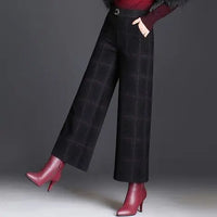 Jenny | Checked Wide-Leg Trousers in Plaid Black