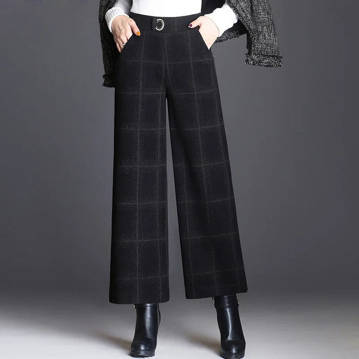Jenny | Checked Wide-Leg Trousers in Plaid Black
