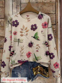 Meredith | Botanical Print Crew Neck Sweater in Blue